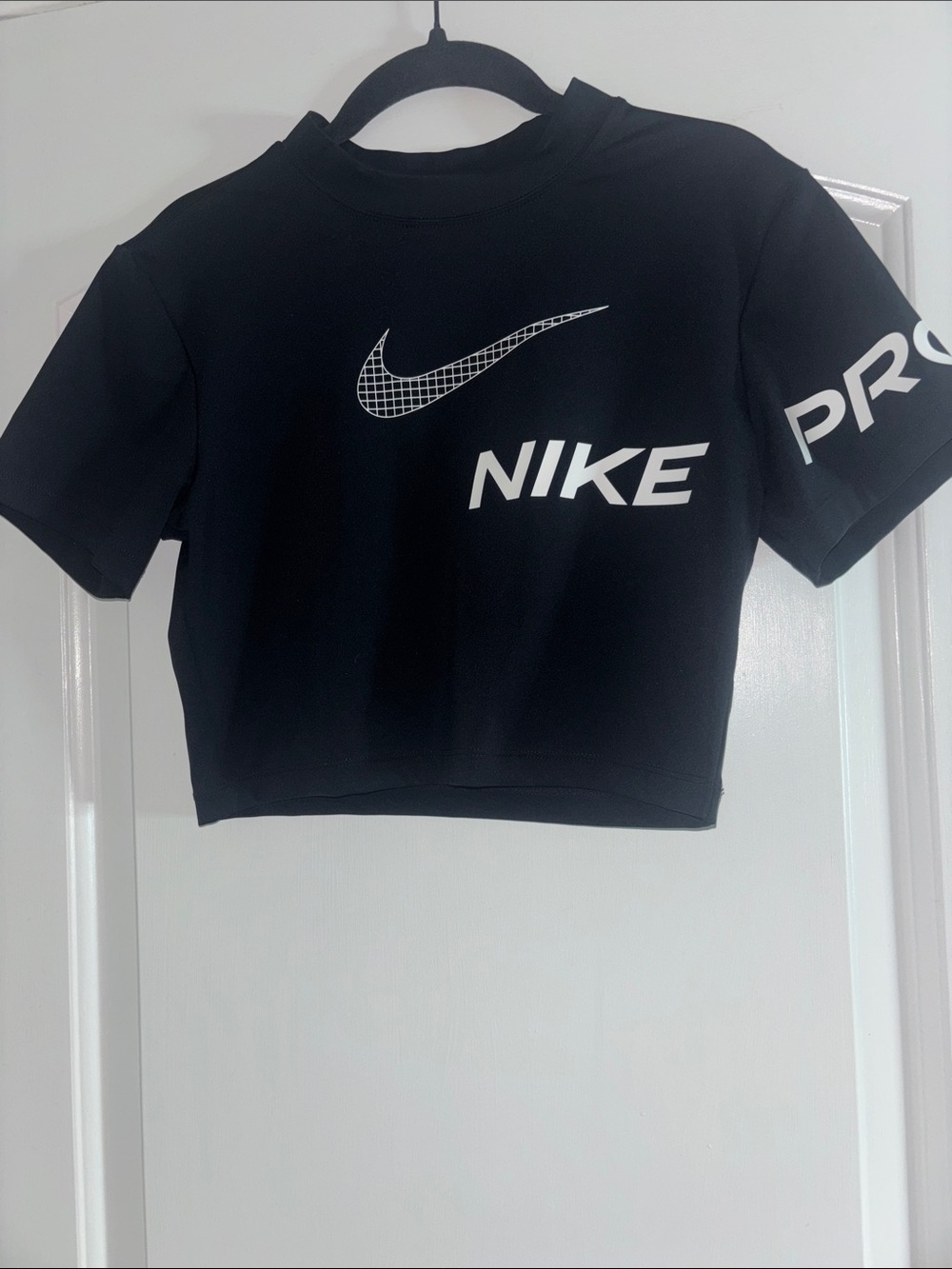 Nike Black Short Sleeve Crop Tee with White Logo